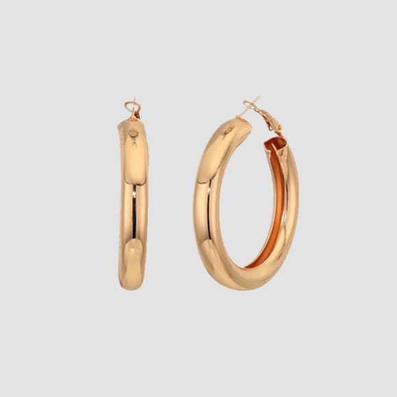 Trendy Classic Gold Plated 2” Big Hoop Earrings - Picture 3 of 16